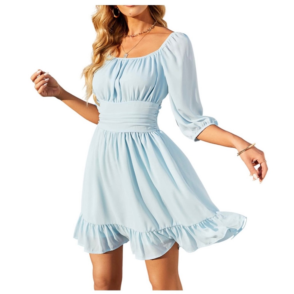 Women’s Casual Lantern Sleeve Ruffled Hem Mini Dress (L) NWT